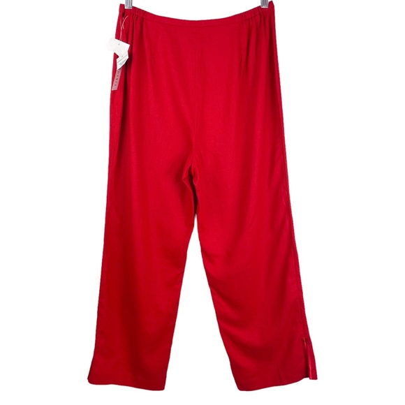 NWT Vtg Red Linen Set Button Down Wide Leg Crop Pants - Picture 3 of 12